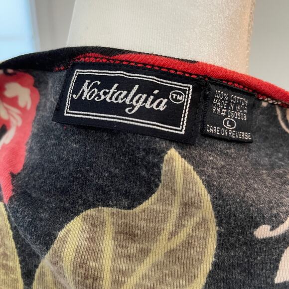 Nostalgia Black Sequin Floral Print Top Size Large Women's RN060508 - Picture 6 of 6